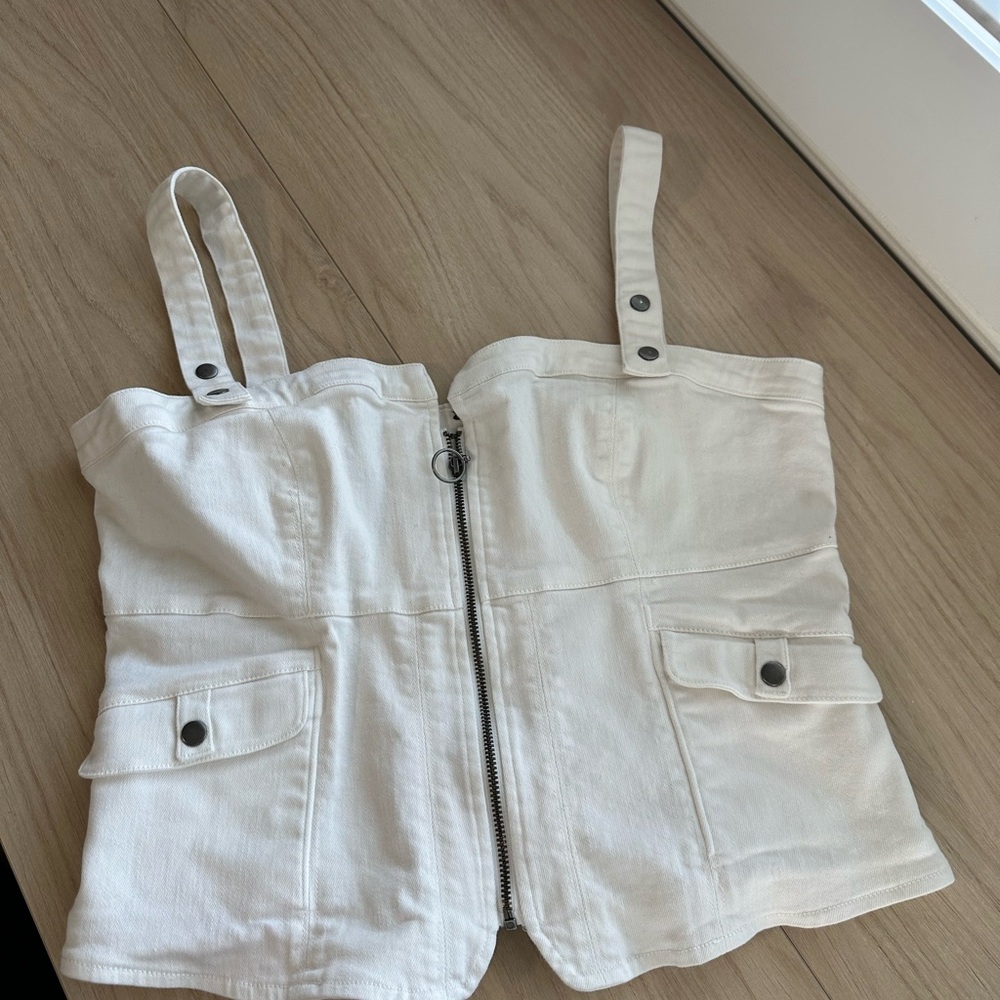 Free People White Denim Corset Top - Picture 7 of 7